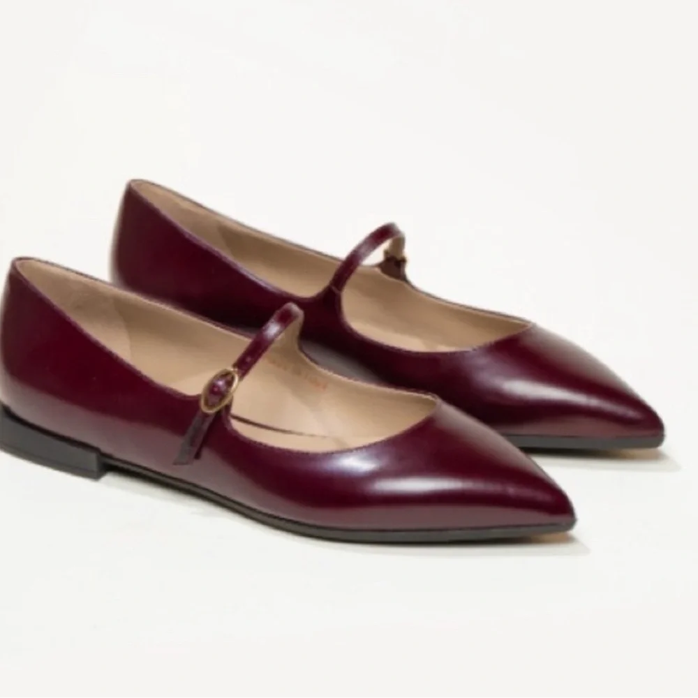 M. Gemi Burgundy Leather Pointed Mary Jane Flats